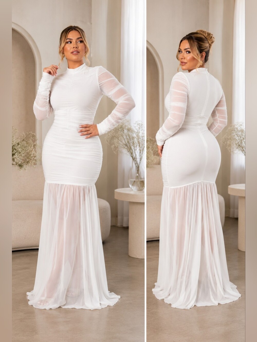 Fashion Nova Cardi B White Long Sleeve Maxi Dress